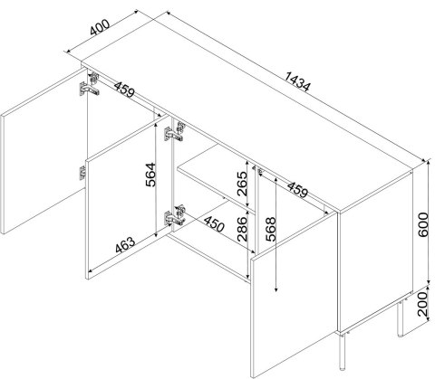 Komoda INSERTO 3D 143,5x40x80 czarny + LED