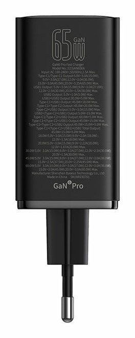 Ładowarka sieciowa Baseus GaN6 Pro FastCharger 2C+2U 65W EU (cluster black)