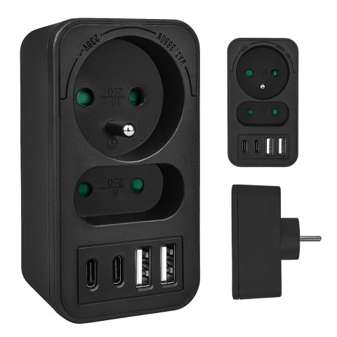 MACLEAN GNIAZDKO PRĄDOWE X2 + 4XUSB, ROZGAŁĘŹNIK Z 2 GNIAZDAMI, 2XUSB A, 2XUSB C PD 20W, 1X16A + 1X6A MCE249 F/B