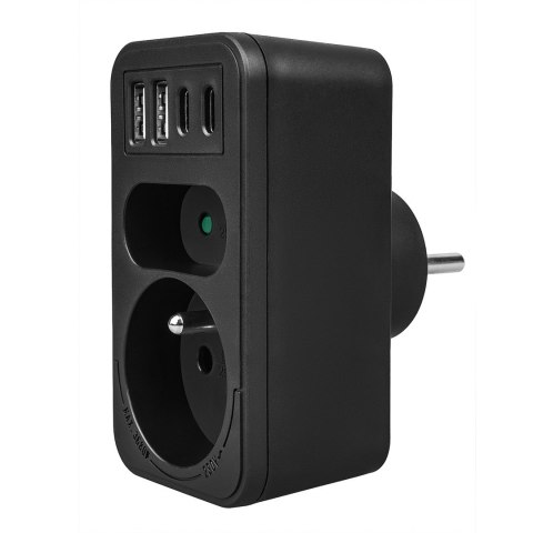 MACLEAN GNIAZDKO PRĄDOWE X2 + 4XUSB, ROZGAŁĘŹNIK Z 2 GNIAZDAMI, 2XUSB A, 2XUSB C PD 20W, 1X16A + 1X6A MCE249 F/B