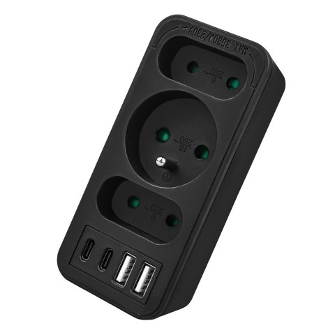 MACLEAN GNIAZDKO PRĄDOWE X3 + 4XUSB, ROZGAŁĘŹNIK Z 3 GNIAZDAMI, 2XUSB A, 2XUSB C PD 20W, 1X16A + 2X6A MCE248 F/B