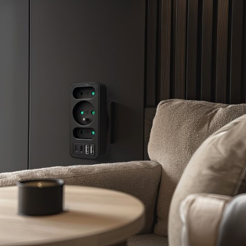 MACLEAN GNIAZDKO PRĄDOWE X3 + 4XUSB, ROZGAŁĘŹNIK Z 3 GNIAZDAMI, 2XUSB A, 2XUSB C PD 20W, 1X16A + 2X6A MCE248 F/B