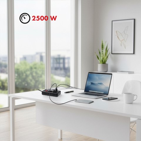 MACLEAN LISTWA ZASILAJĄCA, PRZEDŁUŻACZ 4 GNIAZDA + 3XUSB, 110-240V AC 50/60HZ, 2.1A MAX 2500W, 1,5M, CZARNA MCE392 B