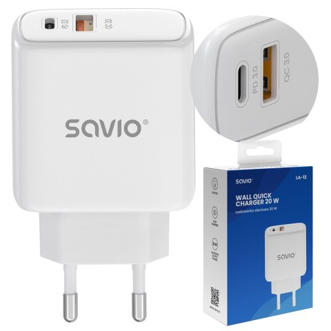 SAVIO ŁADOWARKA SIECIOWA 20W QUICK CHARGE POWER DELIVERY 3.0 LA-12