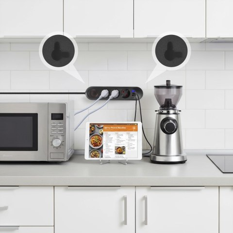 MACLEAN LISTWA ZASILAJĄCA, PRZEDŁUŻACZ 3 GNIAZDA + 3XUSB, 110-240V AC 50/60HZ, 2.1A MAX 2500W, 1,5M, CZARNA MCE394 B