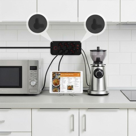 MACLEAN LISTWA ZASILAJĄCA, PRZEDŁUŻACZ 6 GNIAZD + 4XUSB, 110-240V AC 50/60HZ, 2.1A MAX 2500W, 1,5 M, CZARNA MCE389 B