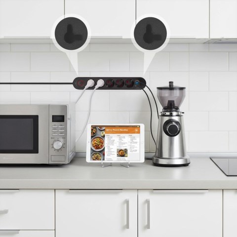 MACLEAN LISTWA ZASILAJĄCA, PRZEDŁUŻACZ5 GNIAZD + 3XUSB, 110-240V AC 50/60HZ, 2.1A MAX 2500W, 1,5M, CZARNA MCE395 B