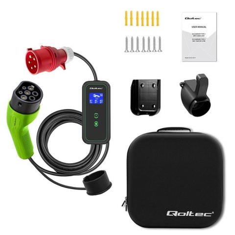 Qoltec Mobilna ładowarka EV z regulacją 2w1 Typ2 11kW CEE 5 PIN LCD 3 fazy Przenośna5m