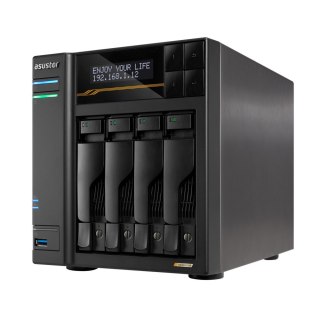 NAS Asustor AS6804T; Tower; 4x (3.5" SATA HDD/ 2.5" SSD); AMD Ryzen Embedded V3C14; 16G ECC DDR5 SODIMM (max. 64GB), 2x 10GbE, 2