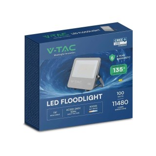 Projektor LED V-TAC CREE CHIP 100W 135lm/W czarna obudowa przewód 1m IP65 VT-44101 4000K 11480lm 6 lat gwarancji