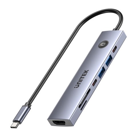 UNITEK HUB USB-C 7W1 PD 100W HDMI 2.0 Z PRZYCISKIEM ON/OFF