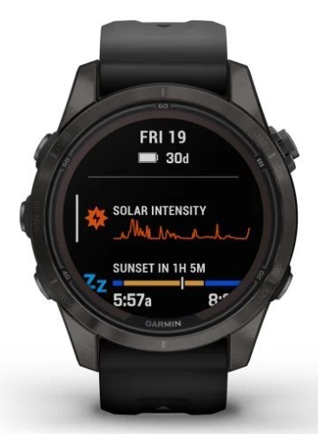 Zegarek Garmin Fenix 7S Pro 42mm Sapphire Solar szary tytanowy DLC z czarnym paskiem