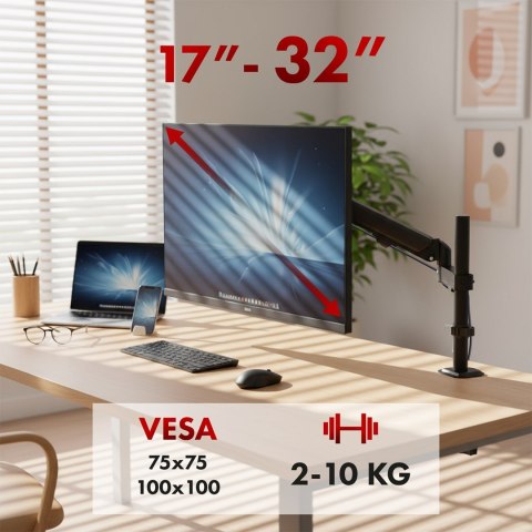 MACLEAN UCHWYT NA MONITOR, SPRĘŻYNA GAZOWA, 17"-32", 2-10KG, CZARNY MC-135