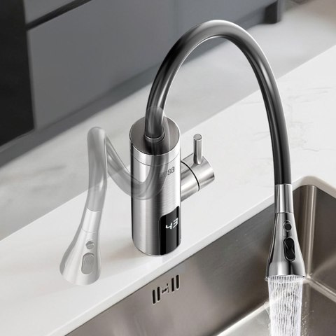 Przepływowy podgrzewacz wody - bateria metalowa kuchenna z elastyczną wylewką