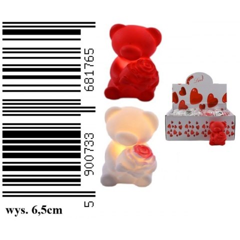 Ozdoba 7 cm Miś z różą świecący Walentynki mix displ.12 szt. D45558