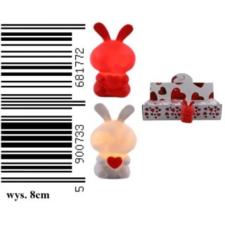 Ozdoba 8 cm Zając z sercem świecący Walentynki mix disp. 12 szt. D45559