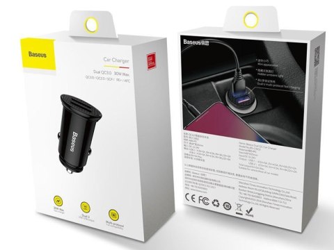 Ładowarka samochodowa Baseus Dual Quick QC 3.0 2x USB 30W black