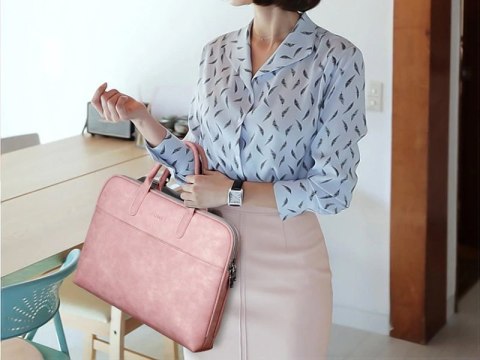 Torba etui skórzane J.QMEI pokrowiec do laptopa 15" do MacBook Air/ Pro Różowa