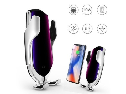 Uchwyt samochodowy R2 Alogy do kratki automatyczny ładowarka QI 10W Srebrny