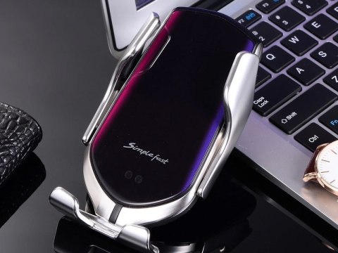 Uchwyt samochodowy R2 Alogy do kratki automatyczny ładowarka QI 10W Srebrny