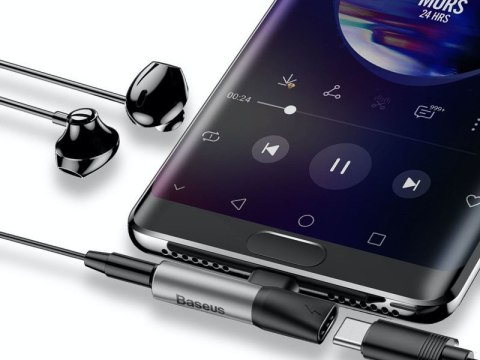 Adapter Baseus USB-C do Audio Mini Jack 3.5mm + USB-C kątowy L41 Srebrny