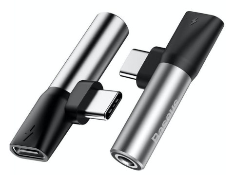 Adapter Baseus USB-C do Audio Mini Jack 3.5mm + USB-C kątowy L41 Srebrny