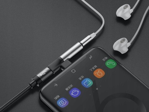 Adapter Baseus USB-C do Audio Mini Jack 3.5mm + USB-C kątowy L41 Srebrny
