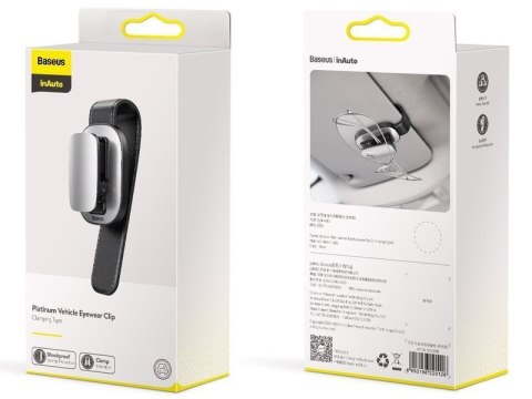 Baseus Uchwyt wieszak na okulary klips samochodowy Srebrny