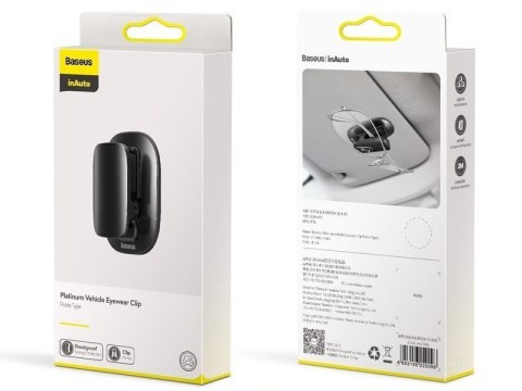 Baseus samochodowy uchwyt klips na okulary samoprzylepny czarny