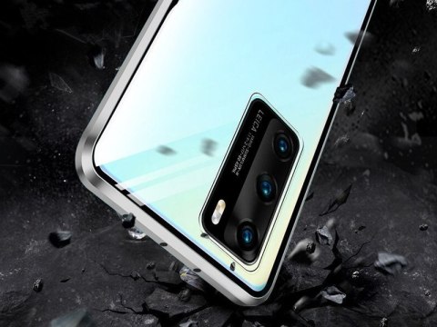 Etui magnetyczne szklane Dr.Fit dwustronne do Huawei P40 Srebrne