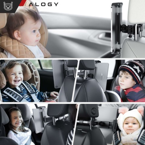 Uchwyt samochodowy na zagłówek auta samochodu na telefon tablet nintendo 4-11 cal Alogy Czarny