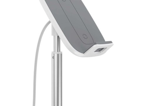 Stojak teleskopowy z ładowarką Qi 2w1 Baseus na telefon/ tablet Srebrny