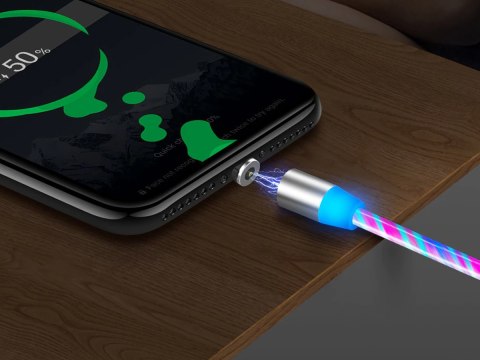Kabel 1m Alogy magnetyczny świecący przewód LED USB-C Type C Wielokolorowy