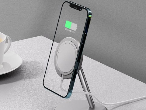 Uchwyt stojak do ładowarki Qi MagSafe na biurko Alogy do iPhone 12 13 14 Srebrny