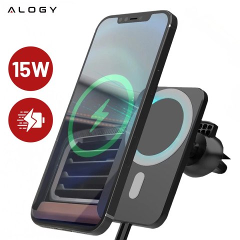 Uchwyt samochodowy z ładowarką Qi MagSafe Alogy na kratkę/ deskę 15W
