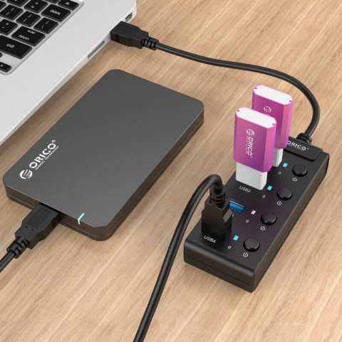 Hub USB 3.0. Orico z włącznikami, 5x USB (czarny)
