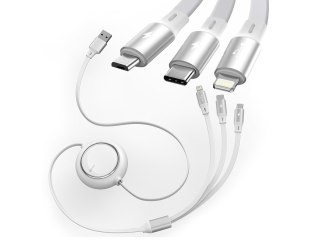 Kabel USB 3w1 Baseus Bright Mirror, micro USB / Lightning / USB-C Biały
