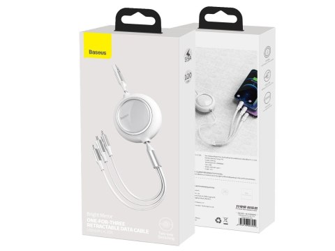 Kabel USB 3w1 Baseus Bright Mirror, micro USB / Lightning / USB-C Biały