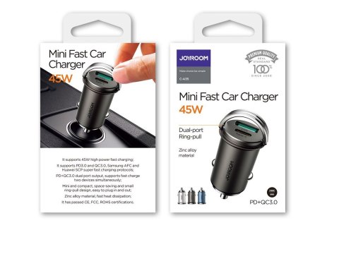 Ładowarka samochodowa Joyroom C-A35 USB + Type C PD 45W 5A QC 3.0 Black