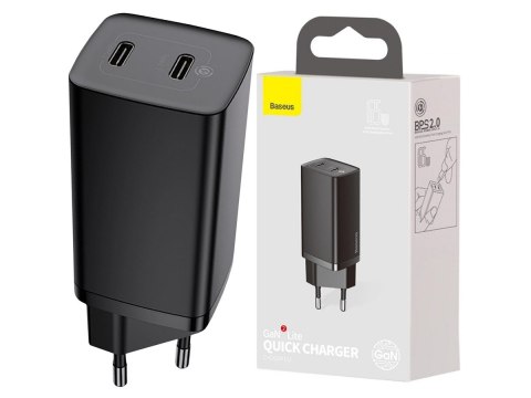 Ładowarka sieciowa szybka Baseus GaN2 Lite USB/ 2x USB-C QC 4.0 PD 65W Czarna