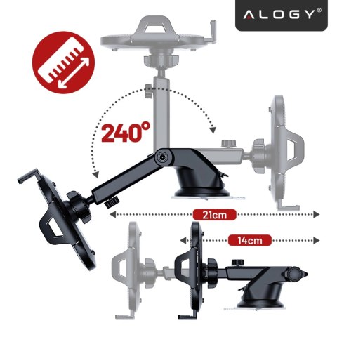 Uchwyt samochodowy do telefonu do auta 3w1 Alogy na szybę do kratki na deskę rozdzielczą kokpit Czarny