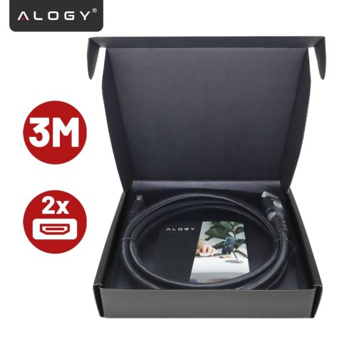 Kabel HDMI 2.1 Alogy 3m 4K 8K PREMIUM MIEDŹ ULTRA High Speed 60Hz 48GBps Czarny