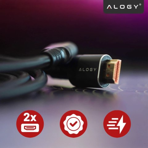 Kabel HDMI 2.1 Alogy 3m 4K 8K PREMIUM MIEDŹ ULTRA High Speed 60Hz 48GBps Czarny