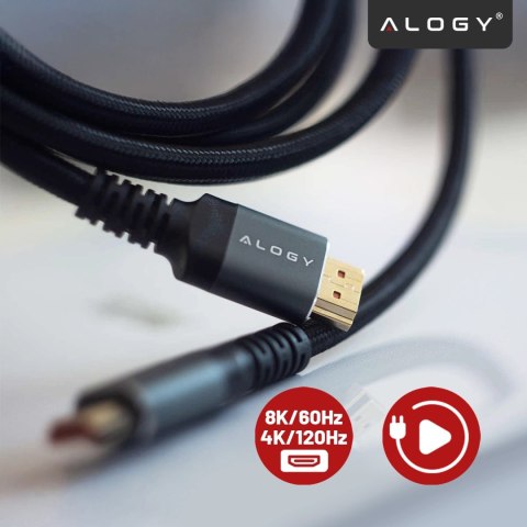 Kabel HDMI 2.1 Alogy 3m 4K 8K PREMIUM MIEDŹ ULTRA High Speed 60Hz 48GBps Czarny