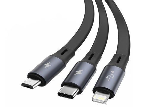 Kabel USB 3w1 Baseus Bright Mirror, micro USB / Lightning / USB-C Czarny