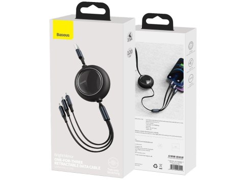 Kabel USB 3w1 Baseus Bright Mirror, micro USB / Lightning / USB-C Czarny