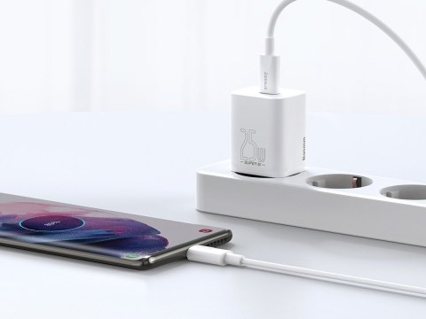 Ładowarka sieciowa Baseus USB-C PD 25W + kabel do USB-C White