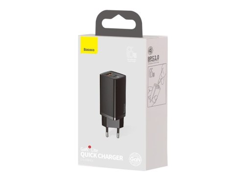 Ładowarka sieciowa szybka Baseus GaN2 Lite USB + USB-C 65W EU Czarna