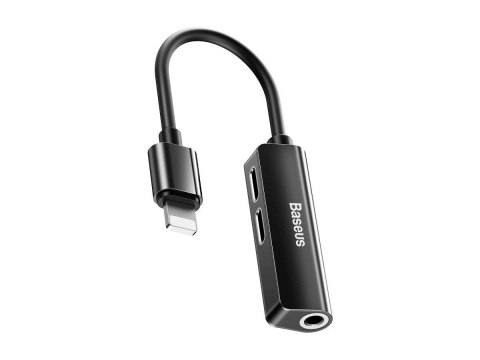 Adapter Audio Baseus L52 Lightning do Mini Jack 3.5mm i 2x Lightning (czarny)