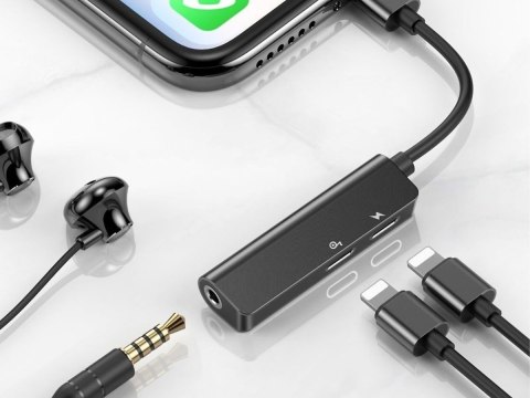 Adapter Audio Baseus L52 Lightning do Mini Jack 3.5mm i 2x Lightning (czarny)